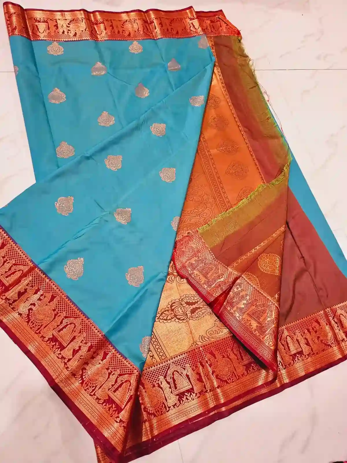 Kanchipuram blended pallaku korvai silk sarees sri madheswaran silks