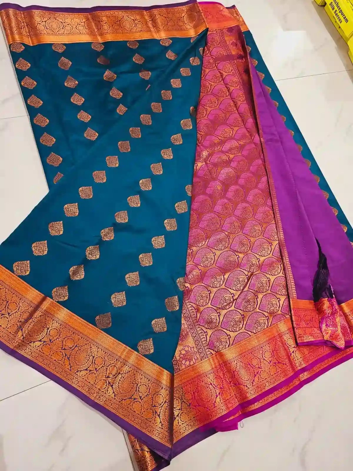 Kanchipuram Kanchipuram blended plain butta silk sarees sri madheswaran silks line korvai silk sarees sri madheswaran silks